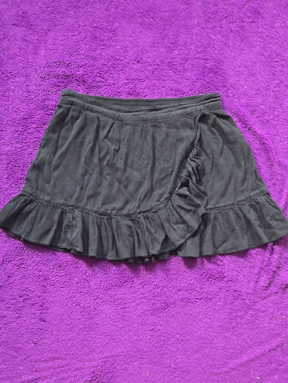 aerie Charcoal Ruffled Wrap-Style Skater Mini Skirt